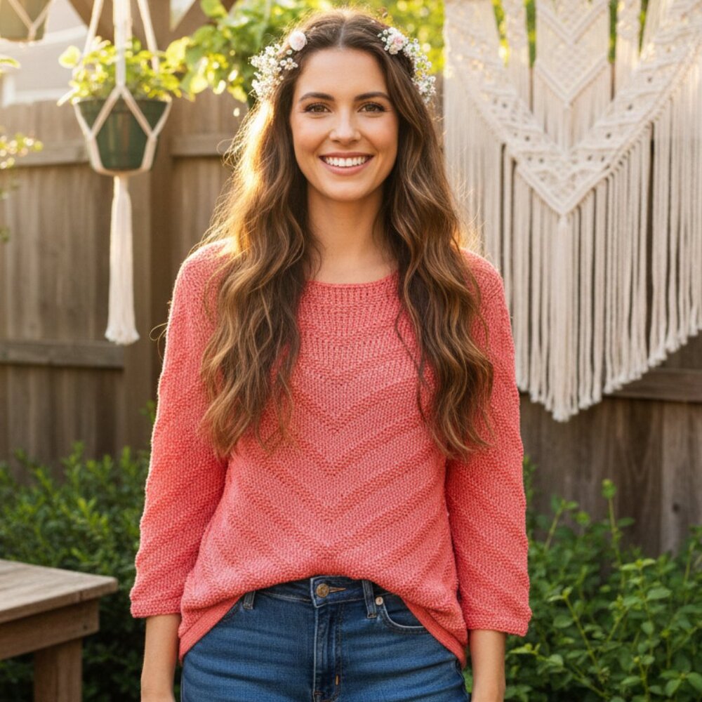 Chicos 3 XL Sweater Coral Pink Textured Cottage Coastal Soft Girl Comfy Cozy